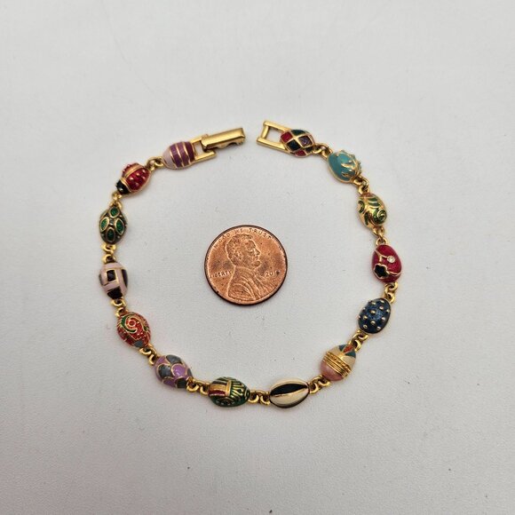 Joan Rivers Faberge Eggs Gold Tone Enamel Link Bracelet - Picture 3 of 6